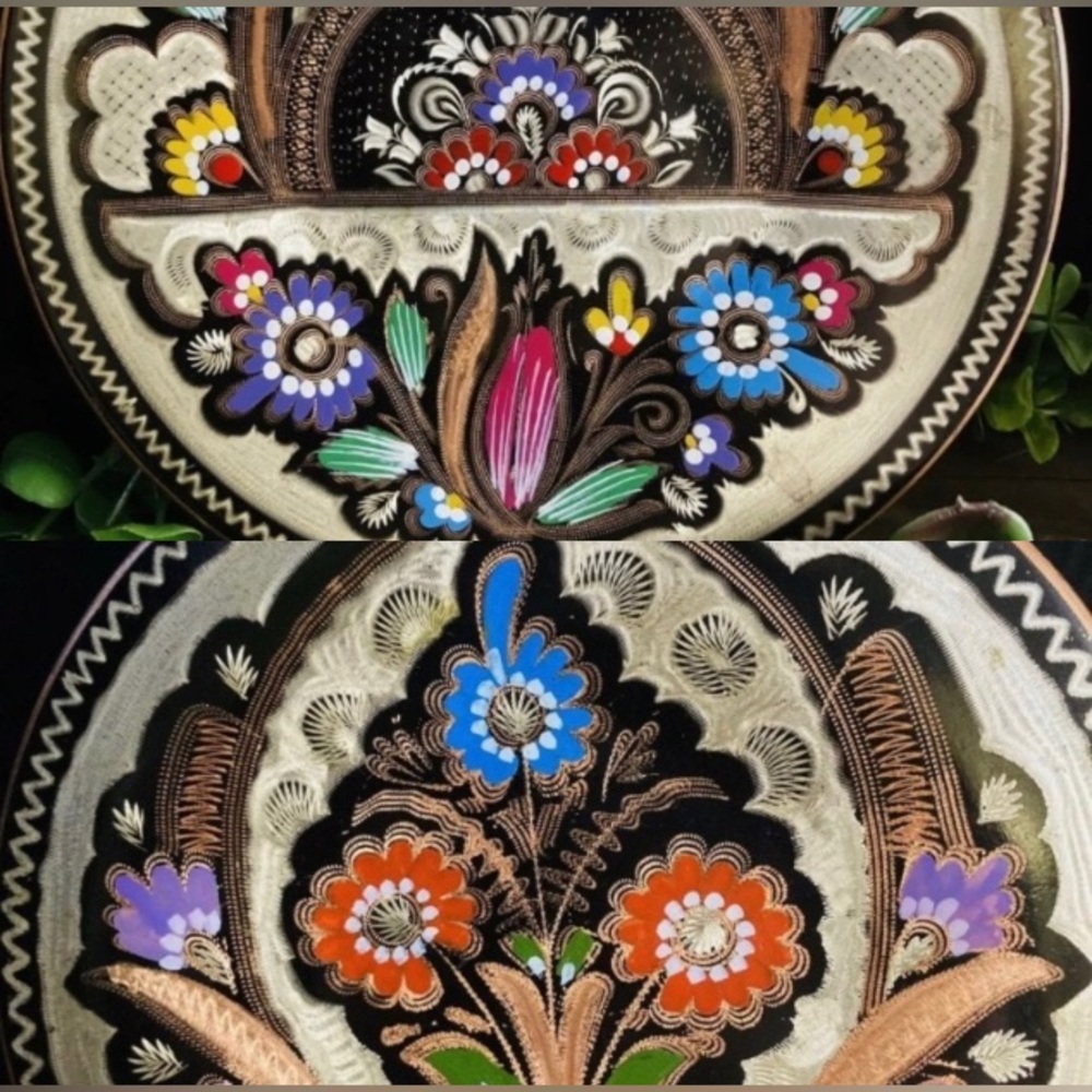 Vintage Etched Copper Enamel Decorative Wall Plates